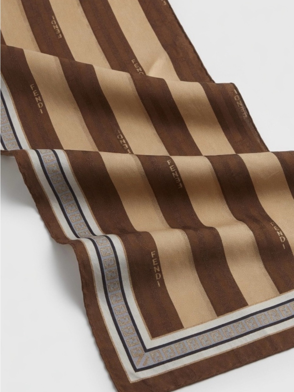 Fendi Brown and Beige Striped Silk Pocket Square with Border